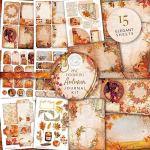 Vintage Art Nouveau Autumn Junk Journal Printable Kit: Digital Download, Backing Papers, Postcards, Envelopes, Pockets, Fall, Ephemera, A4