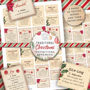 Traditionelle Weihnachten Vintage Definitionen Wörter Etiketten: Digitaler Download, Wörterbuch, Feiertage, Wörter, Journal, Scrapbooking, JPG, Digital
