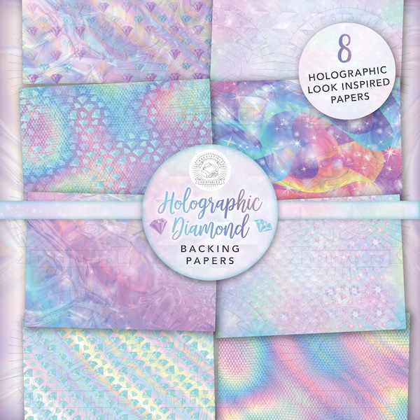 Holographic Diamond Printable Backing Papers: Digital Download, Gems, Modern, Craft, Geometric, Papers, Cardmaking, Scrapbooking, Journal,A4