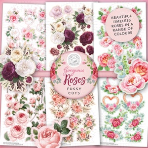 Pacchetto stampabile Ephemera di bellissime rose vintage: Download digitale, Rosa, Tagli esigenti, Decoupage, Floreale, Fiori, Rosa, Vintage, Fiori, A4