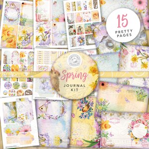 Kit stampabile diario spazzatura fiori primaverili: download digitale, Pasqua, rosa, viola, documenti, uova, cartoline, buste, etichette, effimeri, A4