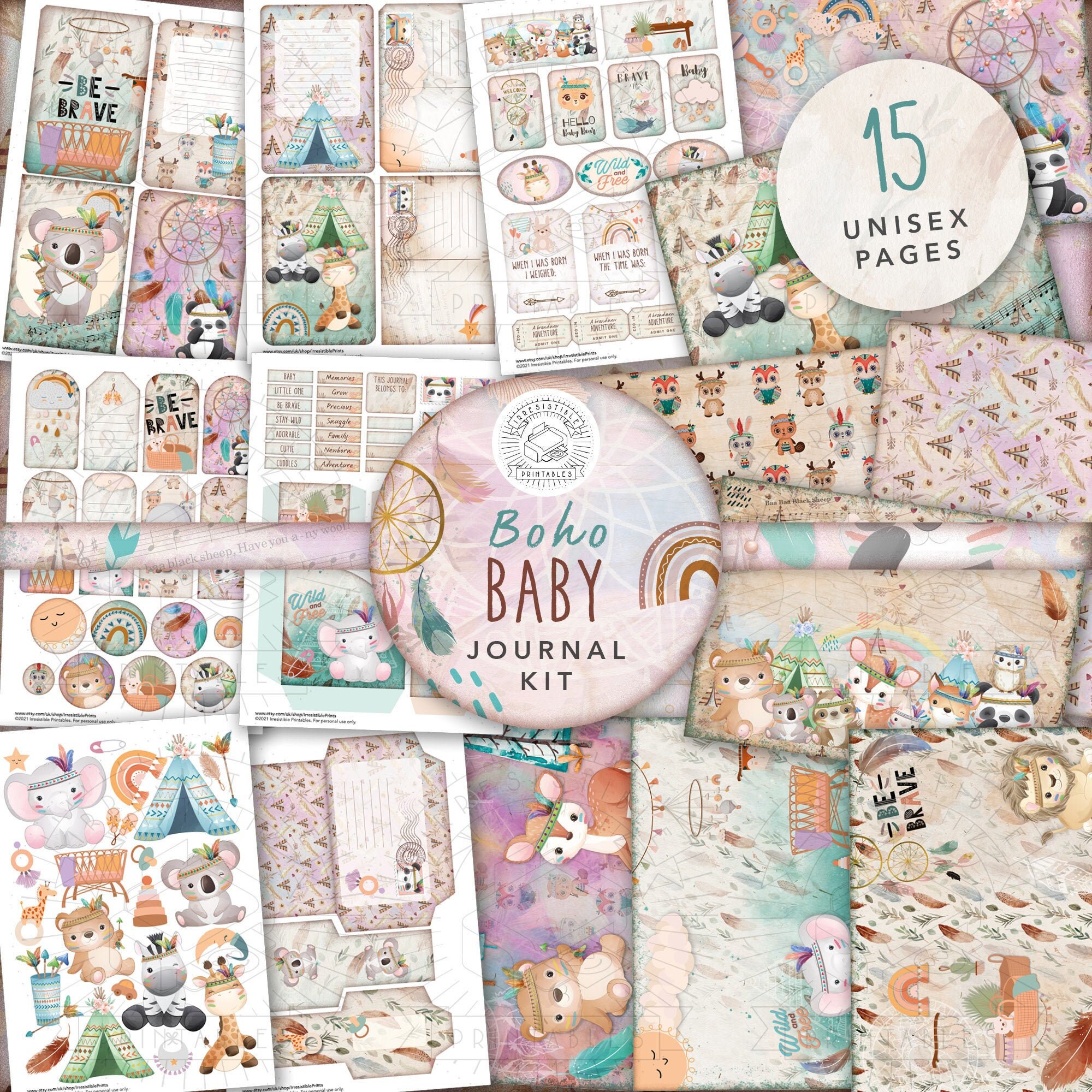 Boho Baby Junk Journal Printable Kit Digital Download Baby Etsy