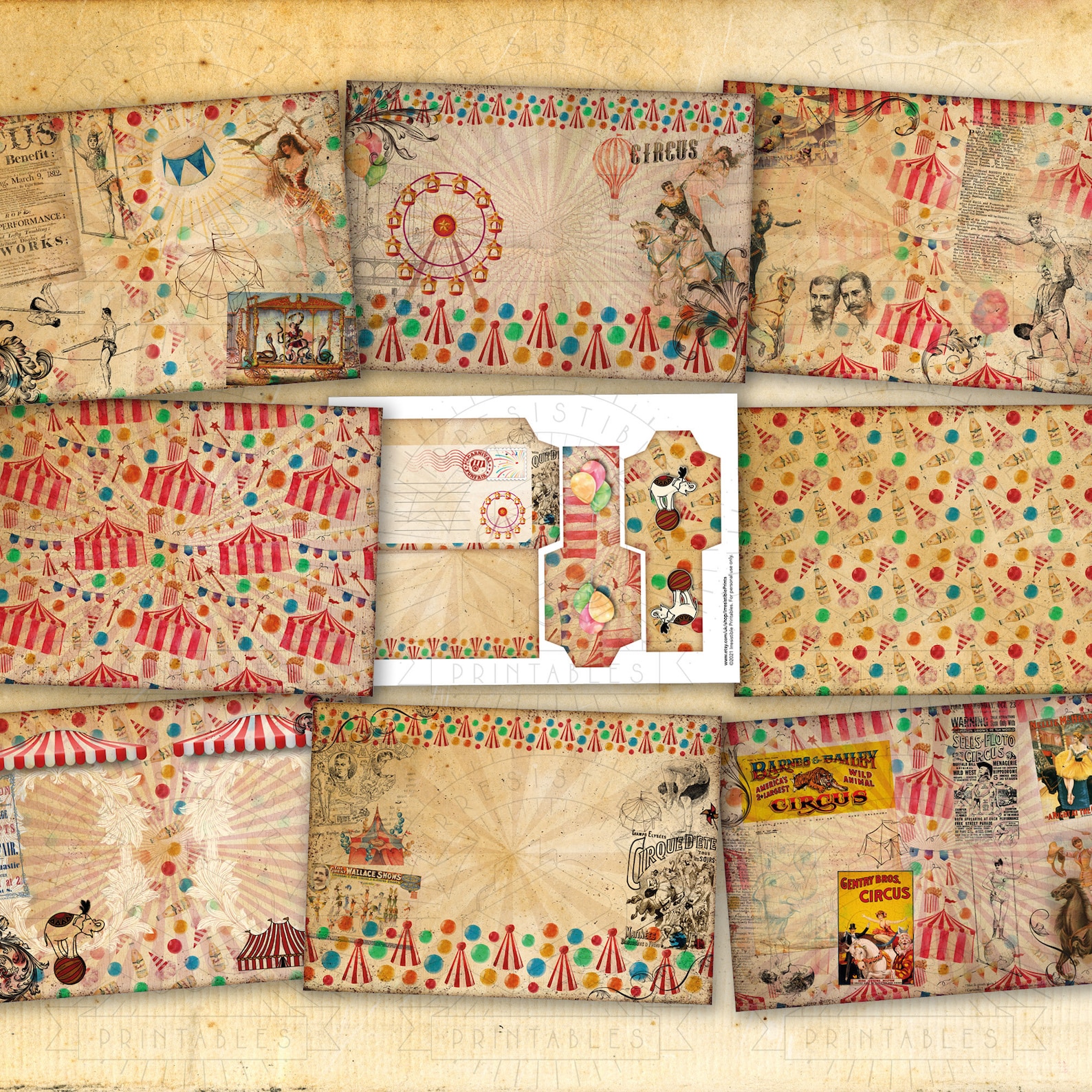 Vintage Circus Junk Journal Printable Kit: Digital Download, Fairground, Backing Papers ...
