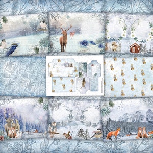 Woodland Winter Junk Journal Printable Kit: Digital Download, Backing Papers, Postcards, Envelopes, Winter, Animals, Tags, Ephemera, A4 image 3