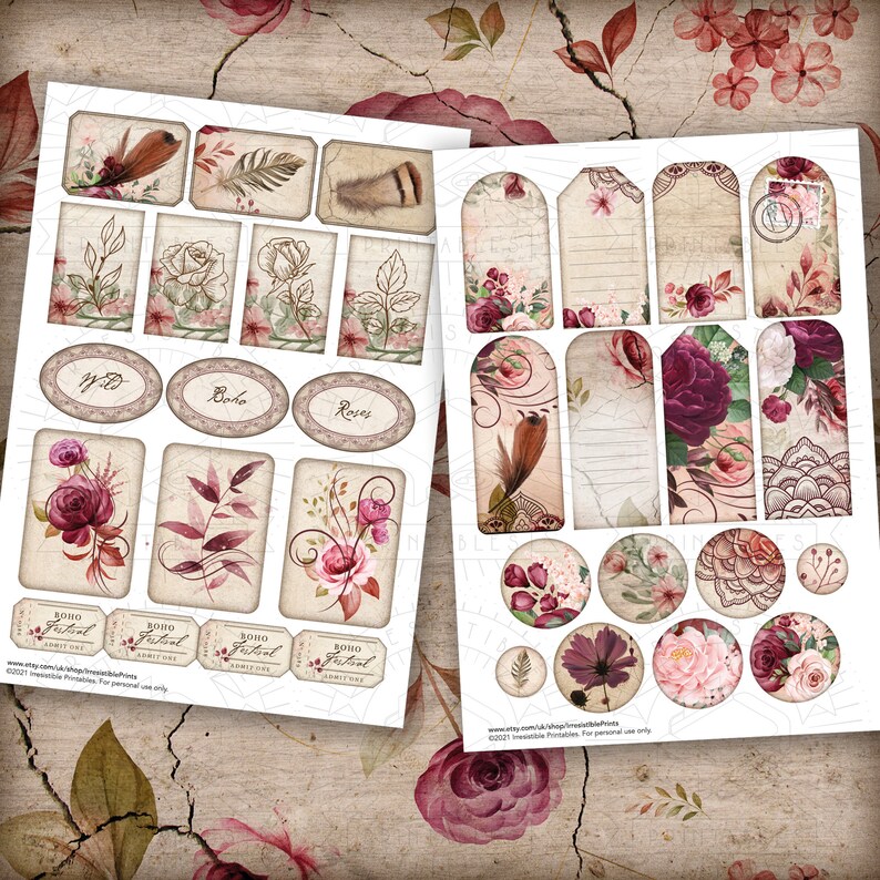 Boho Roses Junk Journal Printable Kit: Digital Download Rose - Etsy UK