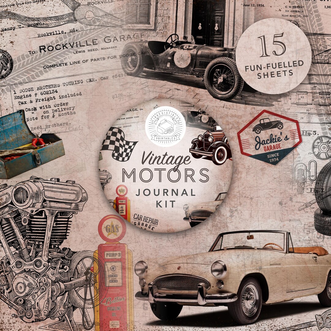 Journal Sticker Cars Vintage Motors Junk Journal Kit: Cars, Highway Ephemera (digital ...
