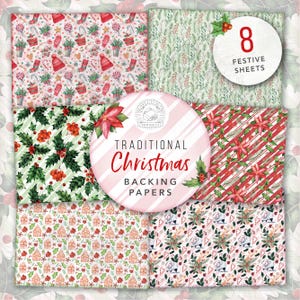 伝統的なクリスマススクラップブック用紙：ホリデーバックシート（デジタルダウンロード）