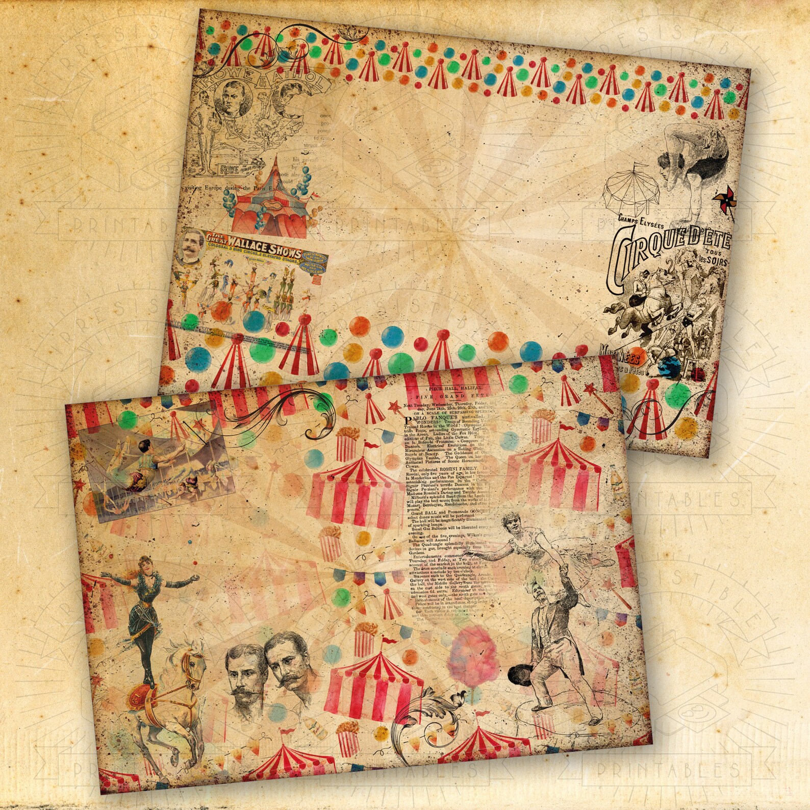 Vintage Circus Junk Journal Printable Kit: Digital Download, Fairground, Backing Papers ...