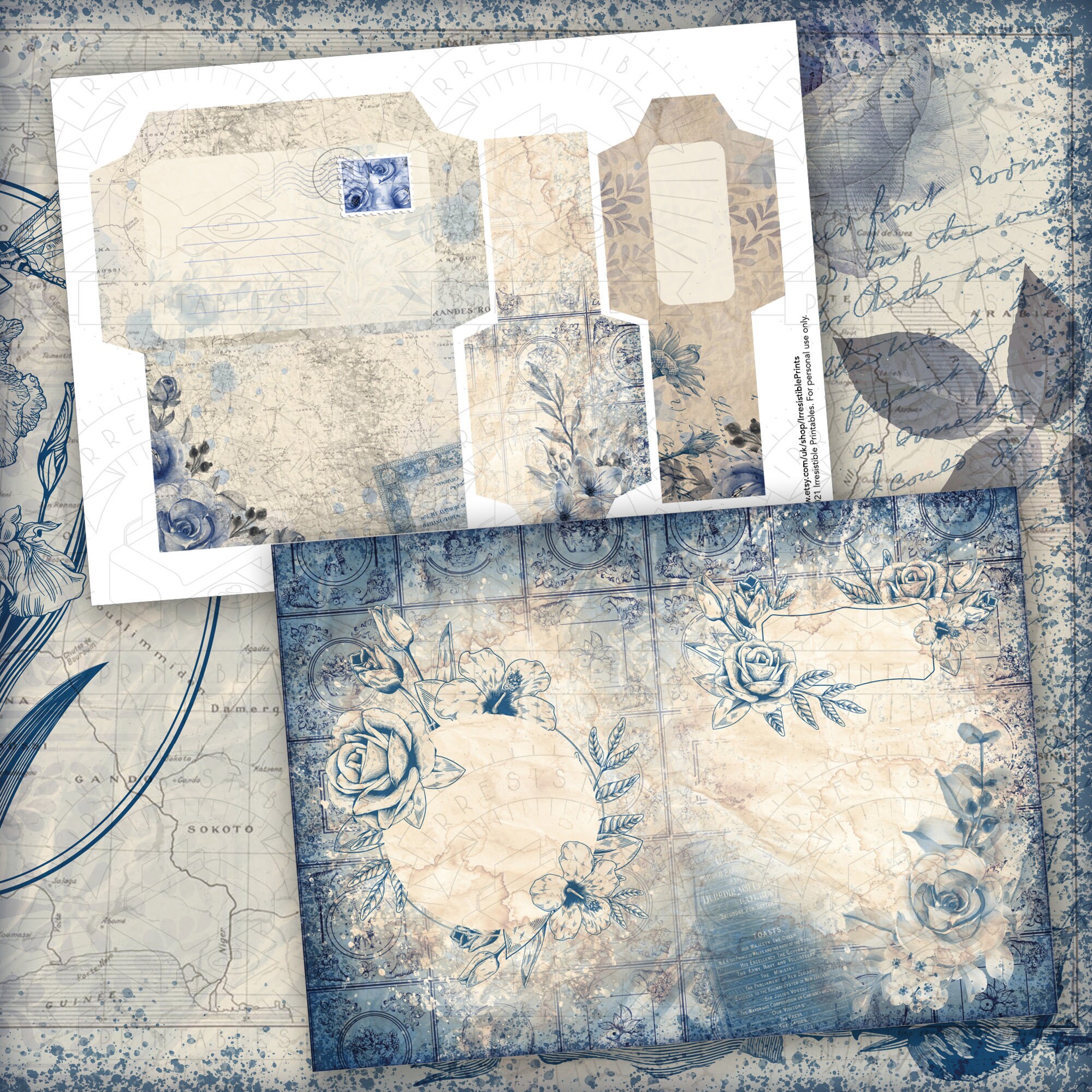 Vintage Blue Junk Journal Kit: Shabby Chic Ephemera (digital Download ...