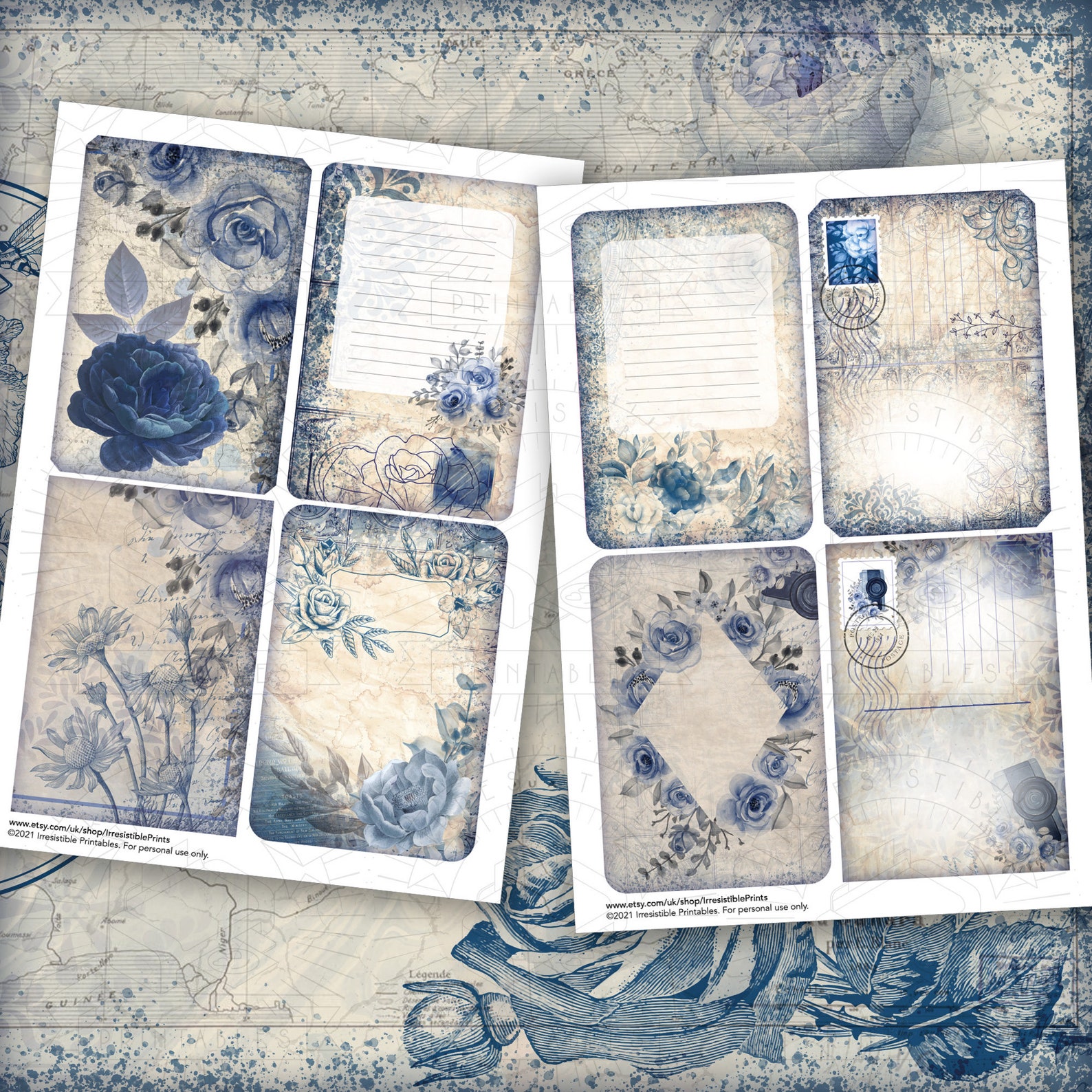 Vintage Blue Junk Journal Kit: Shabby Chic Ephemera (digital Download ...