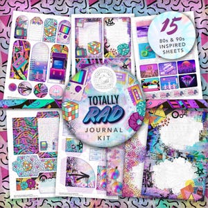 Kit imprimable Totally Rad Junk Journal : téléchargement numérique, rétro, supports de papier, moderne, enveloppes, pochettes, étiquettes, éphémères, années 90, 80, A4