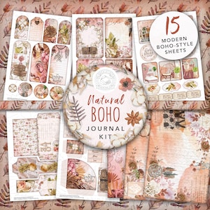 Natuurlijke afdrukbare kit boho-junkjournaal: digitale download, tribal, boho, grunge, ansichtkaarten, enveloppen, zakken, tags, kortstondige, A4