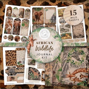 Kit stampabile Vintage African Wildlife Junk Journal: download digitale, carte, cartoline, buste, safari, natura, etichette, effimeri, A4
