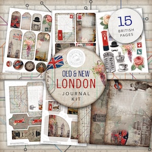 Kit stampabile Old & New London Junk Journal: download digitale, vintage, grunge, cartoline, buste, tasche, etichette, effimere, britannico, A4
