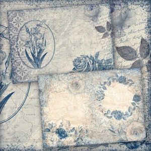 Vintage Blue Junk Journal Kit: Shabby Chic Ephemera (digital Download ...