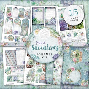 Kit imprimable élégant journal indésirable de plantes succulentes : téléchargement numérique, plantes succulentes, supports de papier, cartes postales, enveloppes, pochettes, étiquettes, éphémères, A4