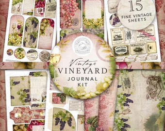 Vintage Vineyard Junk Journal Kit: Wine Ephemera, Tags, Labels (Digital Download)