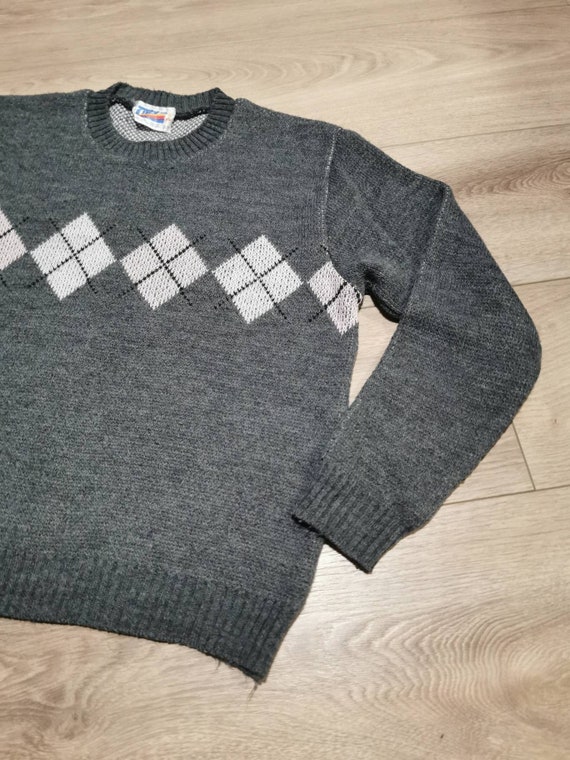 Vintage 80s Argyle Sweater | Grey Argyle Sweater … - image 2