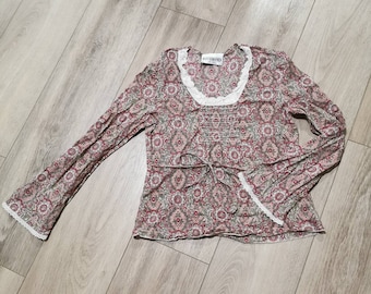 Vintage 90s Floral Crop Top | David Wayne Petite with Lace Trim