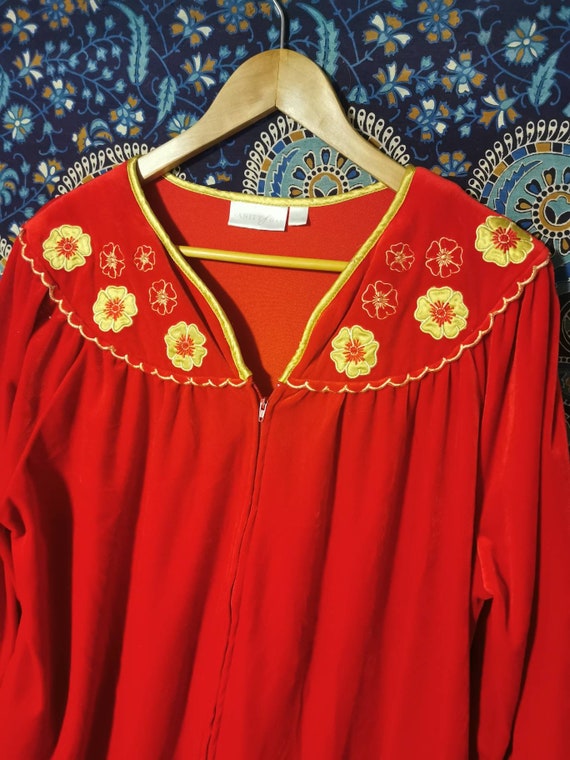 Gorgeous Vintage Vanity Fair Soft Red Velour Robe - image 3