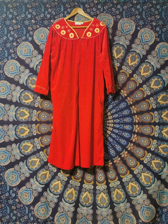 Gorgeous Vintage Vanity Fair Soft Red Velour Robe - image 1