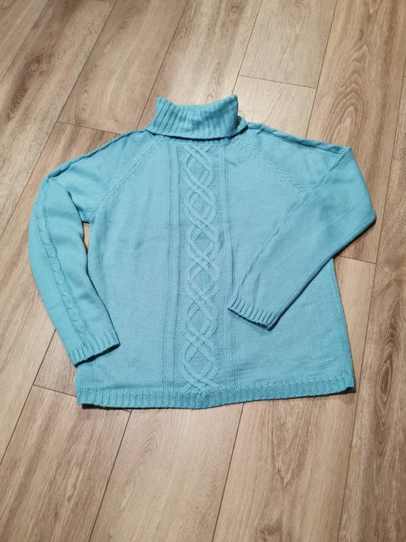 Carol Rose Cableknit Sweater Vintage Carol Rose Turtleneck Blue Cableknit Sweater Spring Turtleneck Sweater Etsy Canada