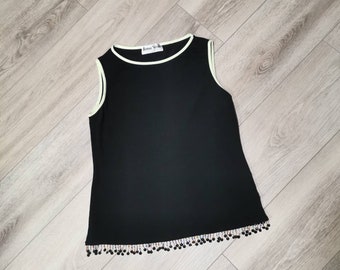 Vintage Ronni Nicole Beaded Black Tank | 90s Sleeveless Top