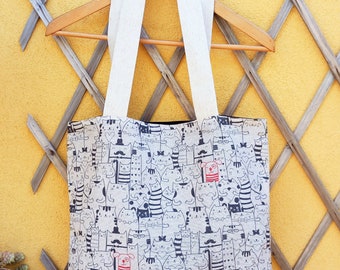 Shopper bag gatti, borsa shopper cotone, tote bag