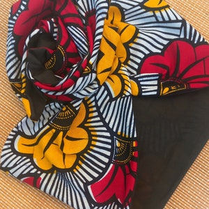 Banda de turbante moldeable en cera de algodón, patrón de flores de matrimonio, color rojo y mostaza imagen 6