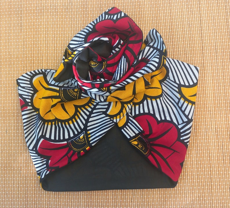 Banda de turbante moldeable en cera de algodón, patrón de flores de matrimonio, color rojo y mostaza imagen 4