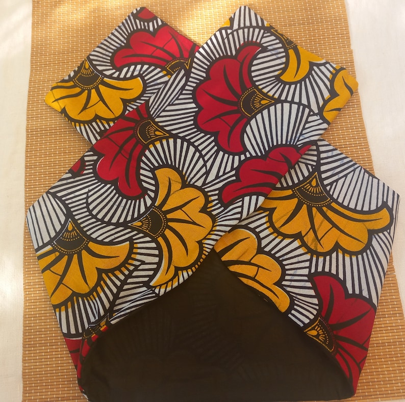 Banda de turbante moldeable en cera de algodón, patrón de flores de matrimonio, color rojo y mostaza imagen 7
