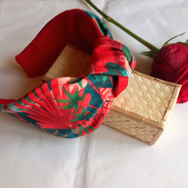 Diadema con nudo de terciopelo rojo, diadema para el pelo de mujer, diadema elegante