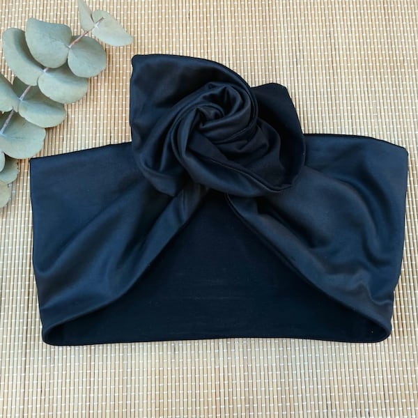 Bandeau turban en faux cuir noir, turban en faux cuir