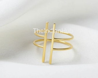 T Open Ring, Minimal Open Ring, Bar Gold Ring, Slim Open Ring, Double open Ring, Minimalist bar open ring, Dainty Ring, Gift For Her,On Sale