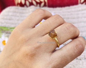 Raw Citrine Ring, Citrine Silver Ring, 925 Silver Ring, Raw Stone Ring, Women Ring, Prong Gemstone Ring, Birthstone Rough Ring, Gold Ring