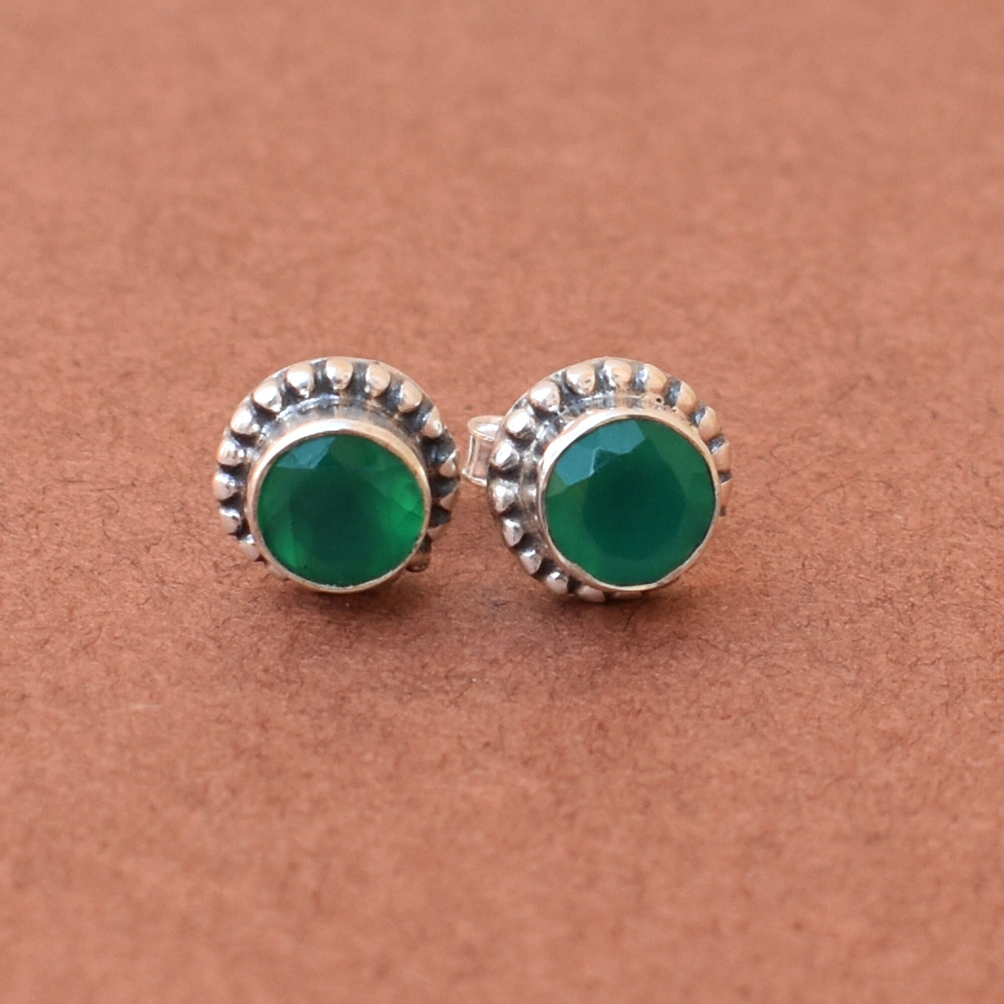 Green Onyx Earring Silver Earring Post Stud Earring Onyx Etsy
