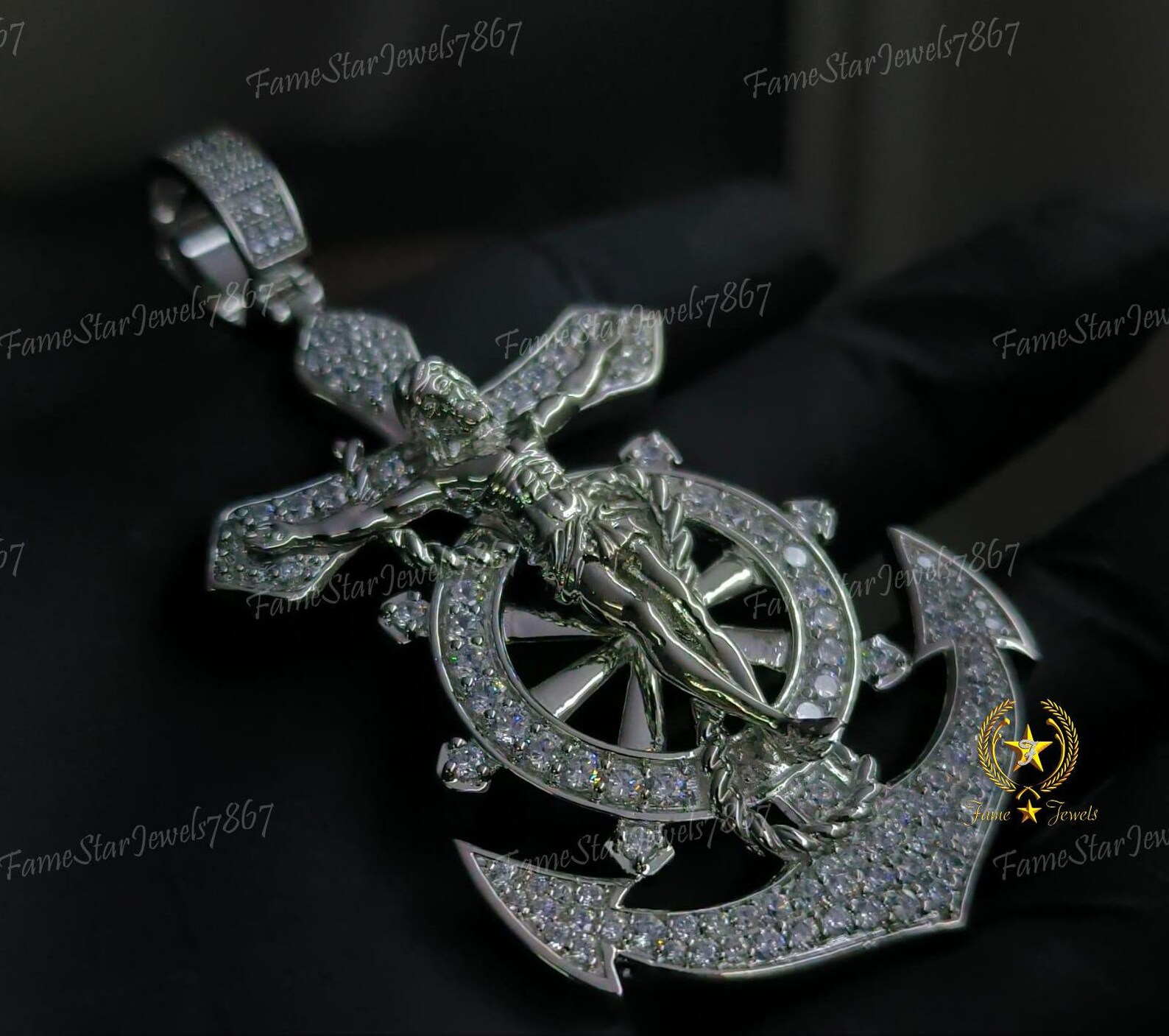 Jesus Mariner Crucifix Anchor Cross Pendant Charm 925 Sterling Silver ...