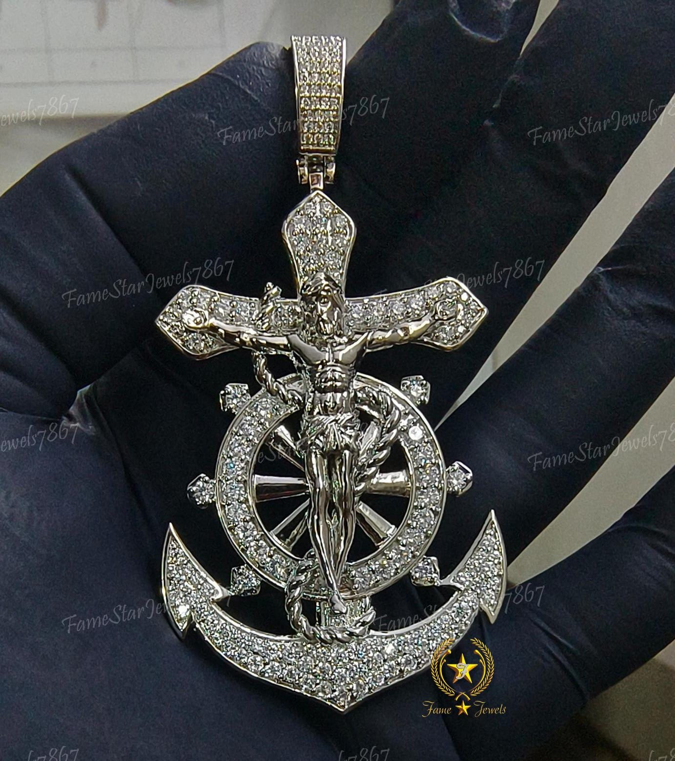 Jesus Mariner Crucifix Anchor Cross Pendant Charm 925 Sterling Silver ...