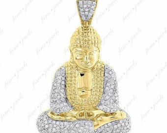 3.50 Ct Round Diamond Hip Hop Buddha  Pendant 10K Yellow Gold Finish 925 Sterling Silver