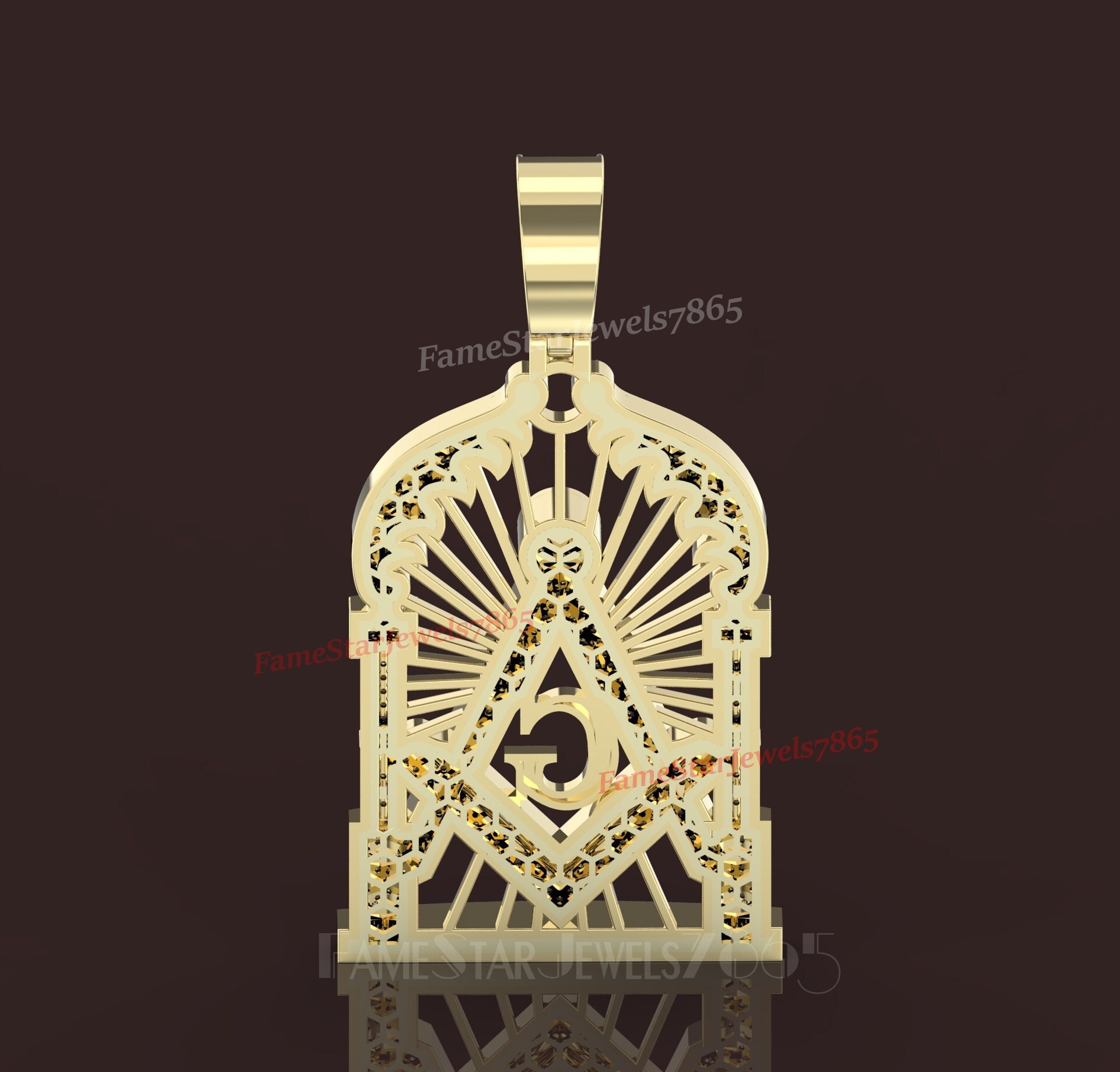 Men's 14K Yellow Gold Finish 2.10 Cwt. Genuine Moissanite Masonic ...