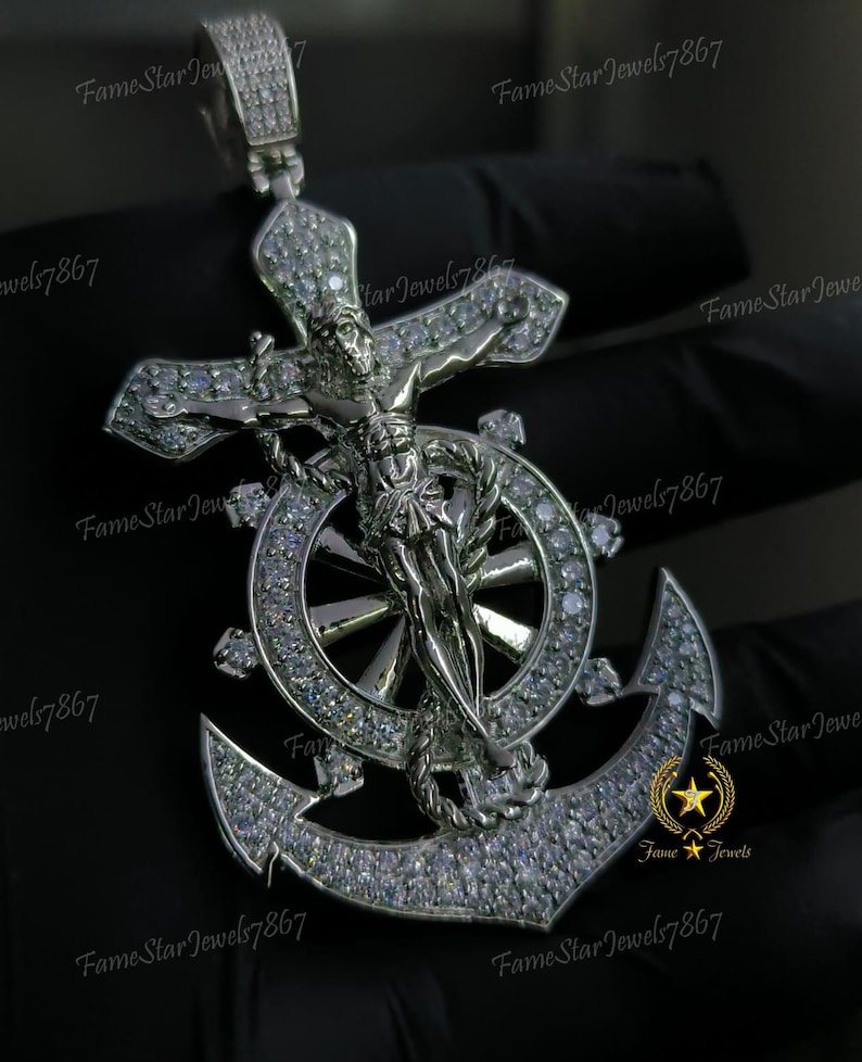 Jesus Mariner Crucifix Anchor Cross Pendant Charm 925 Sterling Silver ...