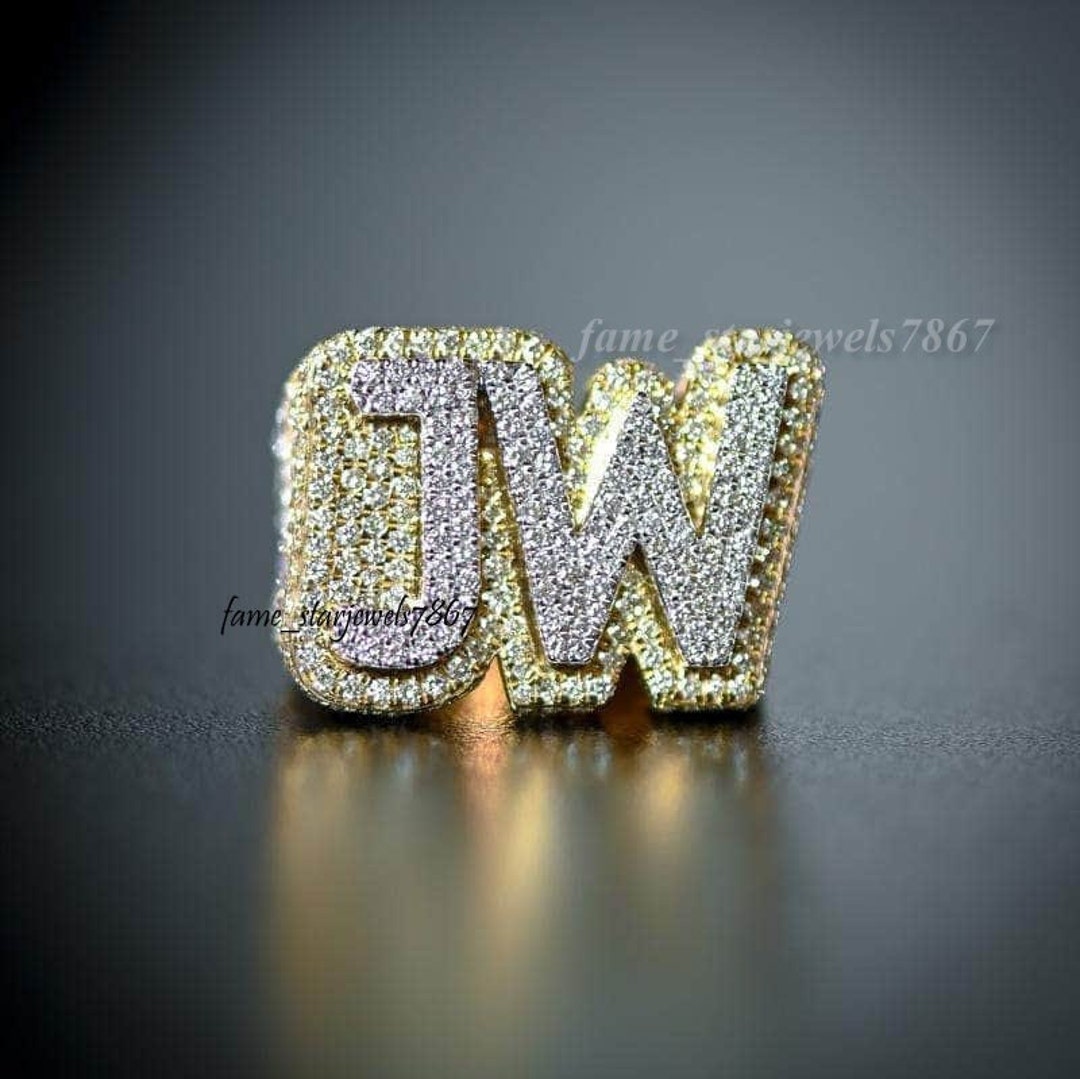 Jw Rings Custom JW Diamond Initial Ring Moissanite Test Passer/simulated Diamond ...