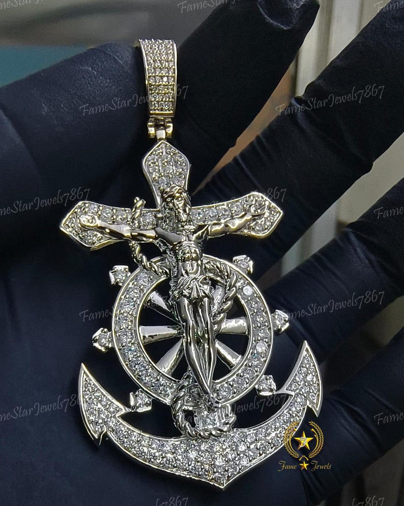 Jesus Mariner Crucifix Anchor Cross Pendant Charm 925 Sterling Silver ...