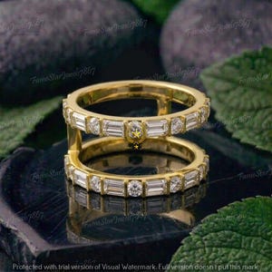 1.50 ct emerald-cut simulated diamond wedding band. Wedding Enhancer Ring 14K yellow Gold-plated 925 silver enhancer ring