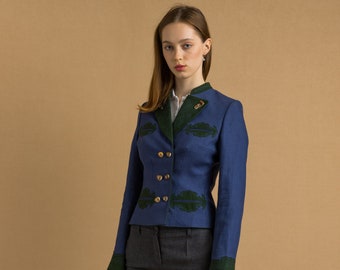 Women's structured jacket collar and 2 flap pockets / deer horn buttons / traditional jacket popular in Bavaria, Tyrol, Austria and Germany