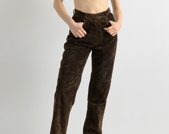 Pantalon femme en daim taille haute vintage des années 80 taille 36/ pantalon marron en daim femme vintage/ vêtements femme vintage/ femme vintage