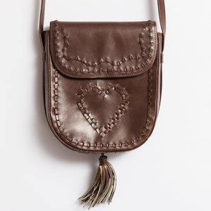Sac marron en cuir vintage des années 70 / Sac à main en cuir vintage des années 70 Sac femme Real Echt Leder Crossbody Sac à bandoulière 08 Girfriend Gift