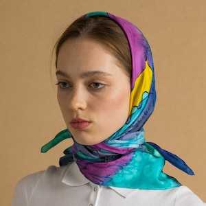 80s Vintage Vtg Rare Pure Silk Seta Seide Soie Tie Dye Abstract Print Scarf Headband Girlfriend Gift Present/ Vintage Woman Silk Scarf image 1