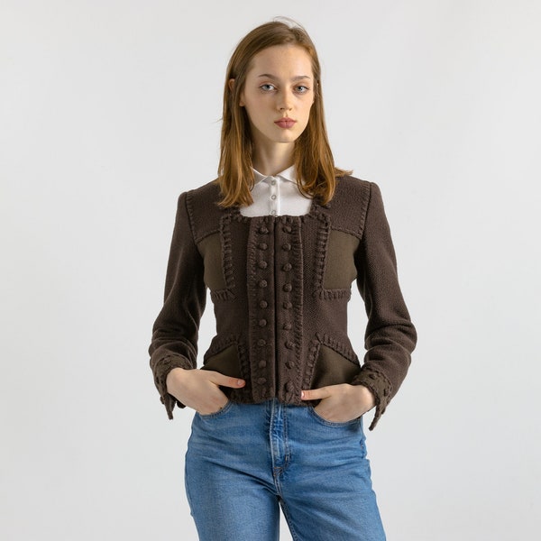 00s Vintage YSL Yves Saint Laurent Rive Gauche Wool Schurwool Blazer Lined Zip Long Sleeve Jacket. Vintage Woman Wool Blazer