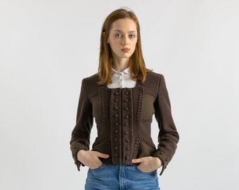 00s Vintage YSL Yves Saint Laurent Rive Gauche Wool Schurwool Blazer Lined Zip Long Sleeve Jacket. Vintage Woman Wool Blazer